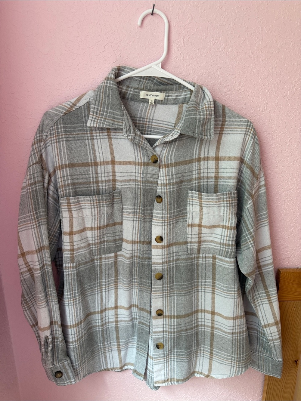 Women’s Gray & Brown Plaid Button-Front Shacket
